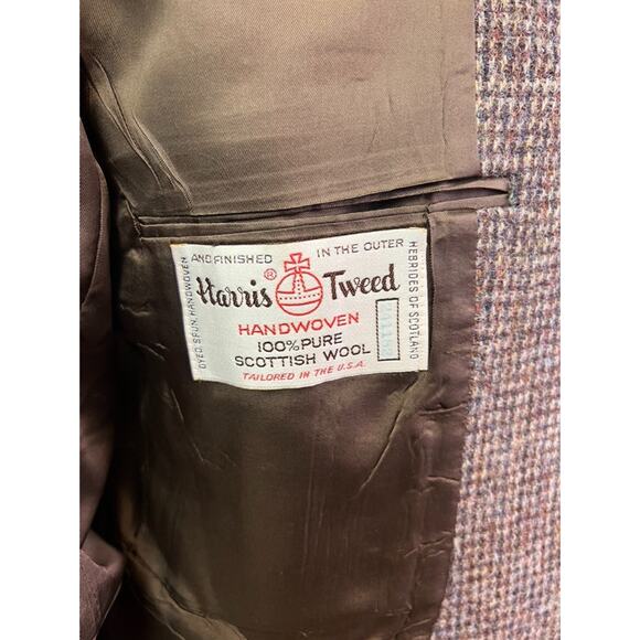 Vintage Harris Tweed Sport Coat Men's 42 Brown Herringbone Scottish Wool Jacket - Picture 9 of 12
